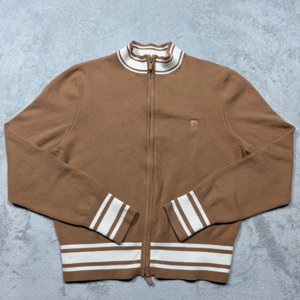 Victoria Secret Brown‎ Acrylic Blend Double Zip Up Varsity Sweater Mock Neck XXL